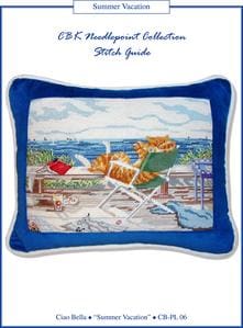 A needlepoint pillow featuring a delightful cat relaxing in a chair.