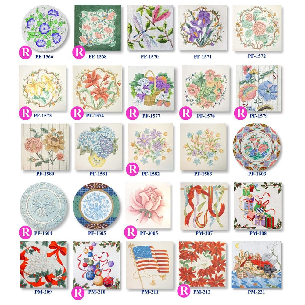 A bunch of different types of plates with flowers on them