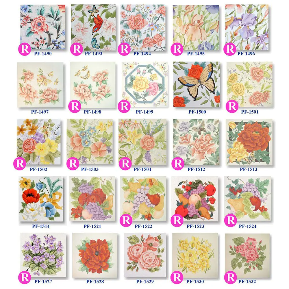 A stunning collection of hand-painted needlepoint canvases featuring an array of floral designs.