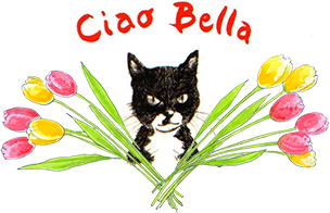 Ciao Bella Collection logo featuring tulips and a cat.