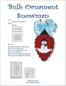 A needlepoint stitch guide for a bulb ornament snowman.