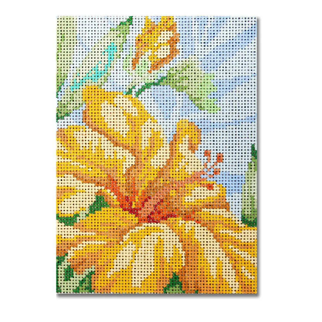Cecilia Ohm Eriksen's yellow flower on a canvas.