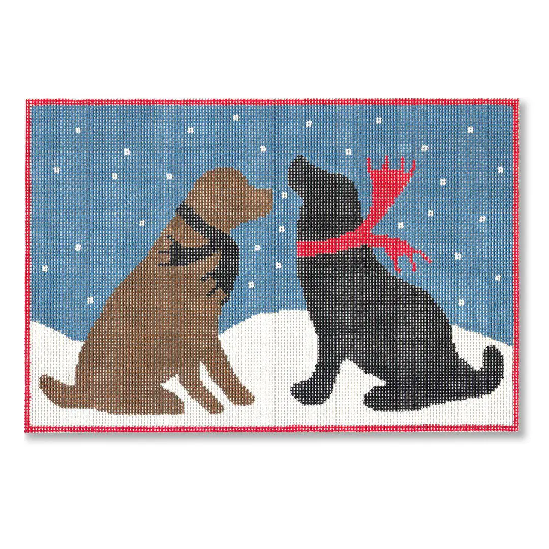 Cecilia Ohm Eriksen's rug showcases two dogs frolicking in the snow.