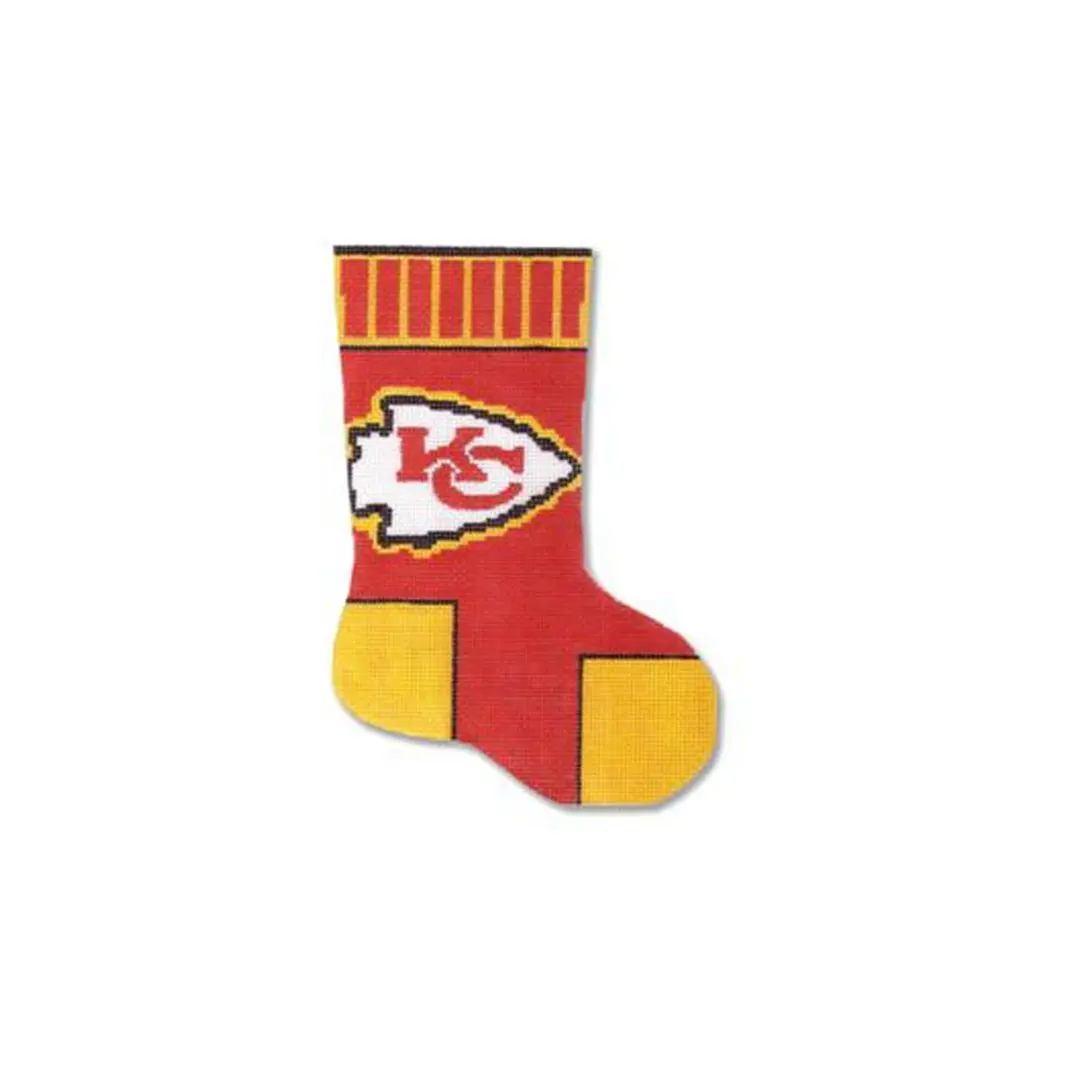 Kansas City Chiefs Christmas stockings featuring the exclusive design by Cecilia Ohm Eriksen. Deck your halls with team spirit and surprise any Chiefs fan with this festive stocking.