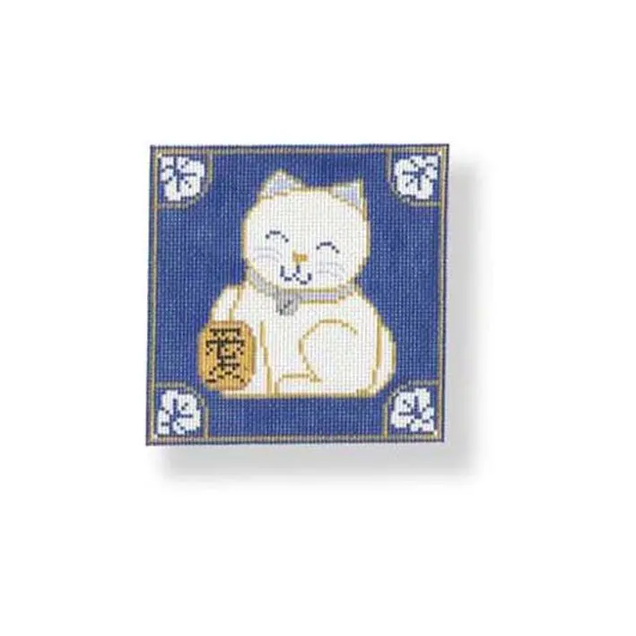 A blue square with a white cat on it.