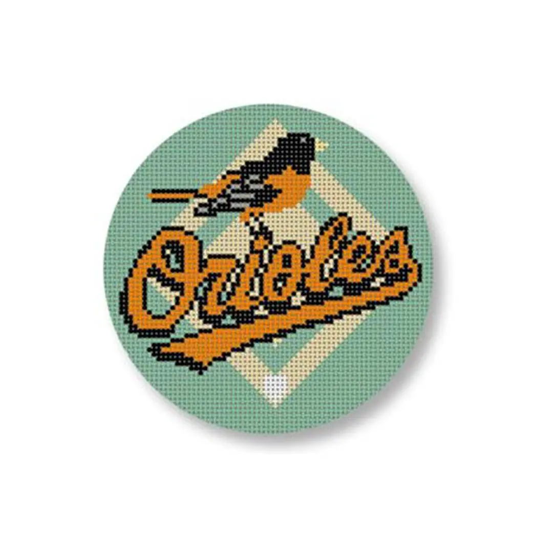 Baltimore Orioles cross stitch button by Cecilia Ohm Eriksen.