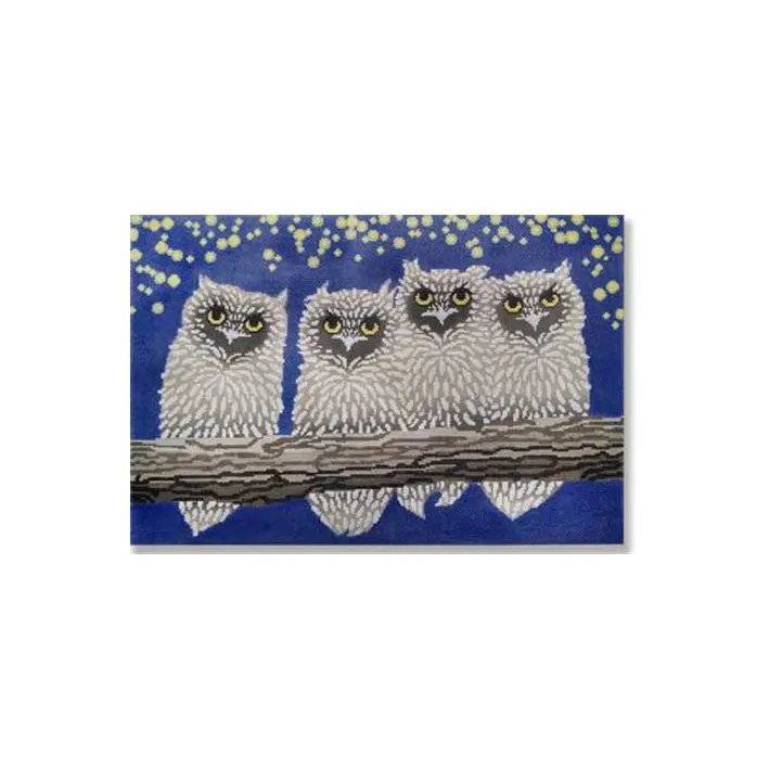 Three owls sitting on a branch with stars in the background, by Cecilia Ohm