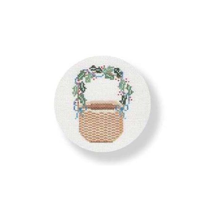 A cross stitch pattern of a basket with flowers on it.
