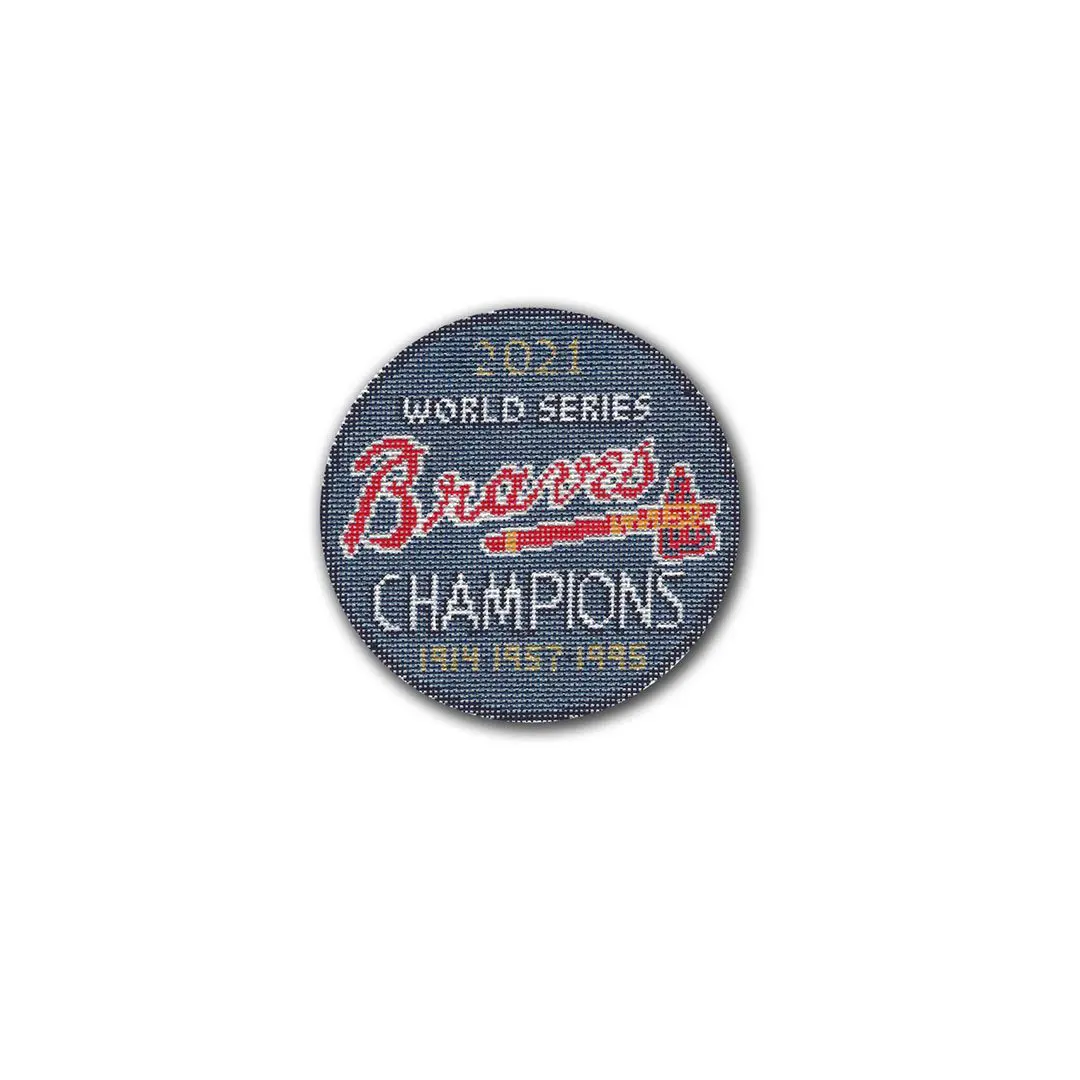 Atlanta Braves 2021 world series champions button featuring Cecilia Ohm Eriksen.