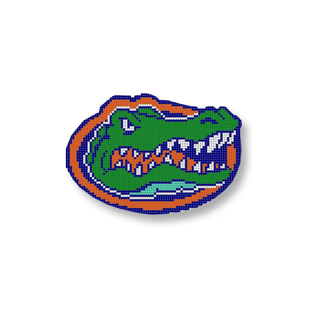 The Florida Gators logo, designed by Cecilia Ohm Eriksen, is prominently displayed on a sleek white background.