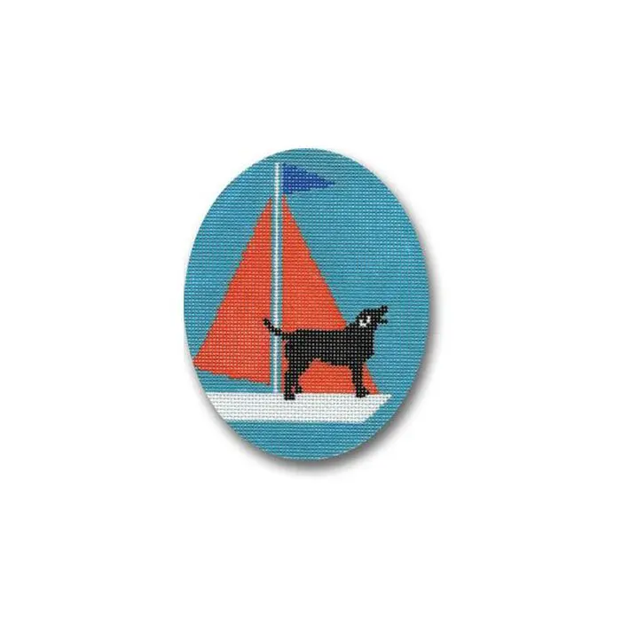A sailboat on a blue background.