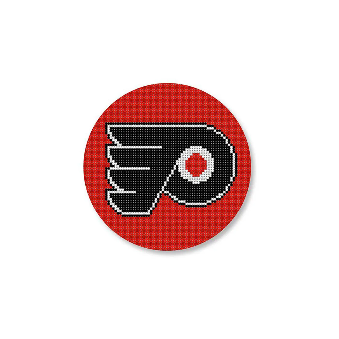 The Philadelphia Flyers logo is shown on a red button featuring Cecilia Eriksen.