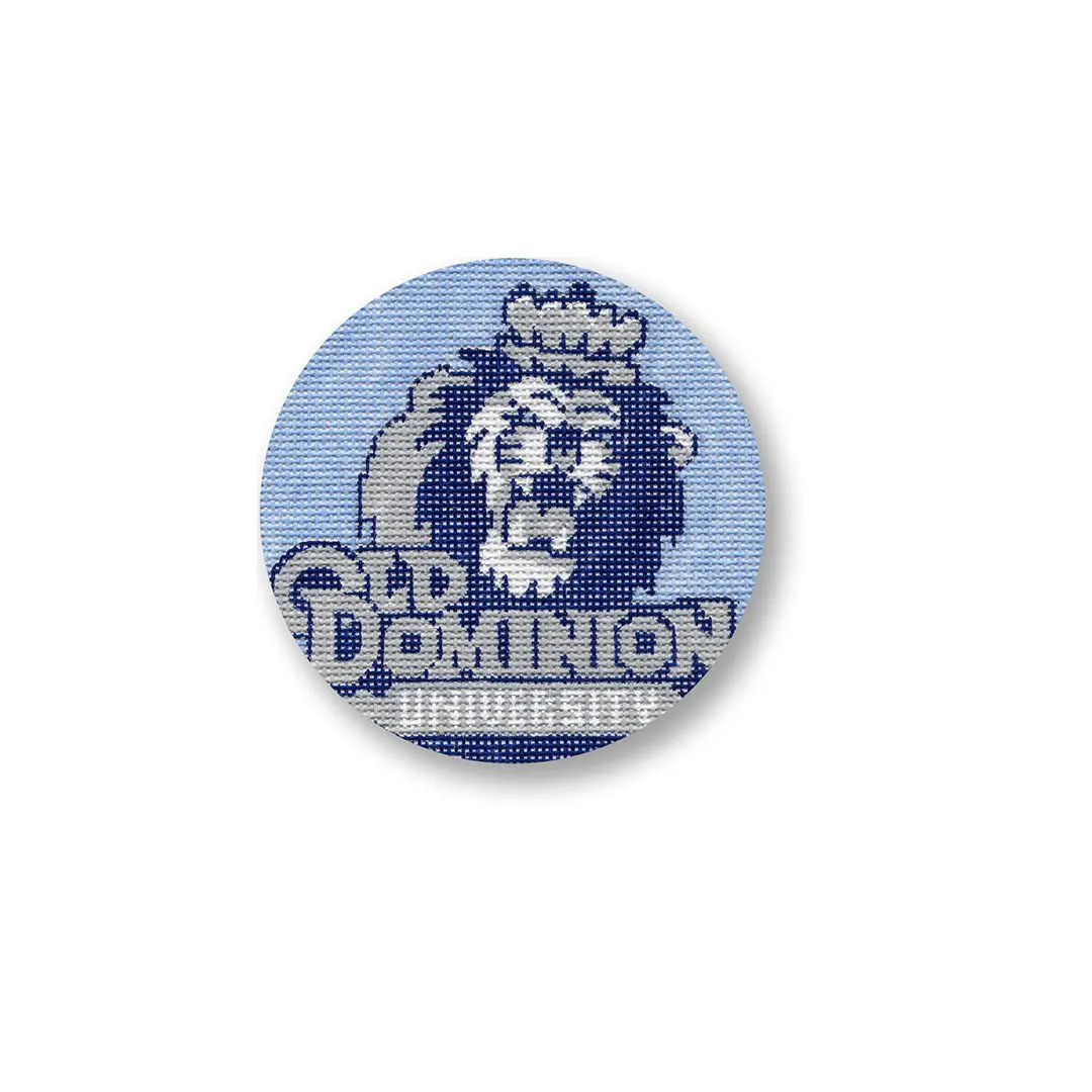         The old dominion university logo on a blue button featuring Cecilia Ohm Eriksen.