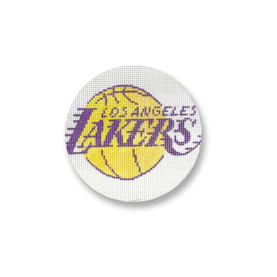 The Los Angeles Lakers logo is shown on a white button.