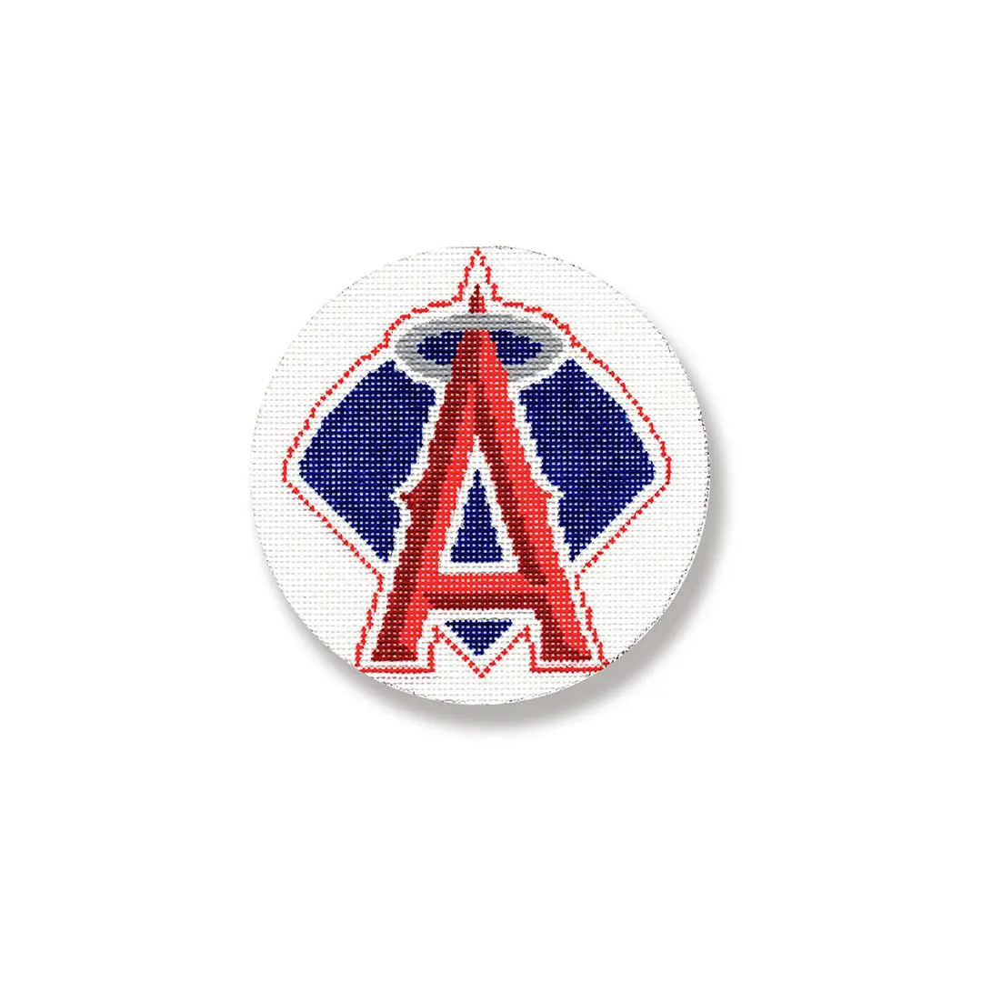 The Los Angeles Angels logo on a white button.