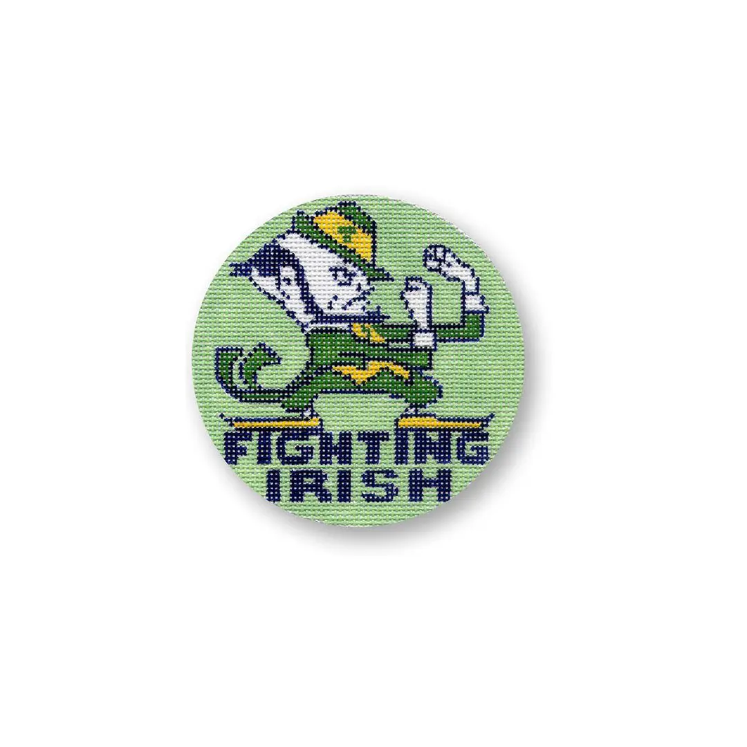 A green button with the word "fighting irish" on it.