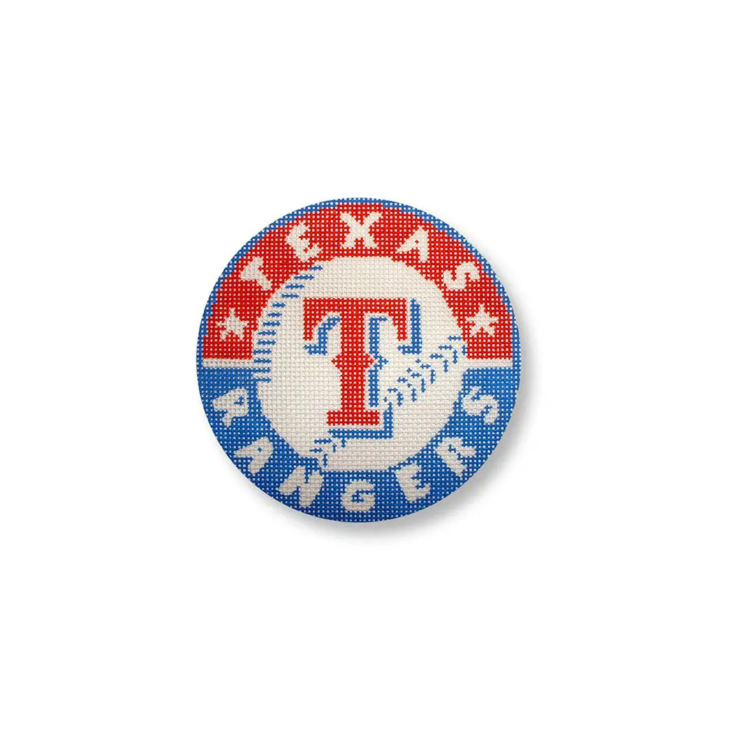 The texas rangers logo is shown on a white background featuring Cecilia.