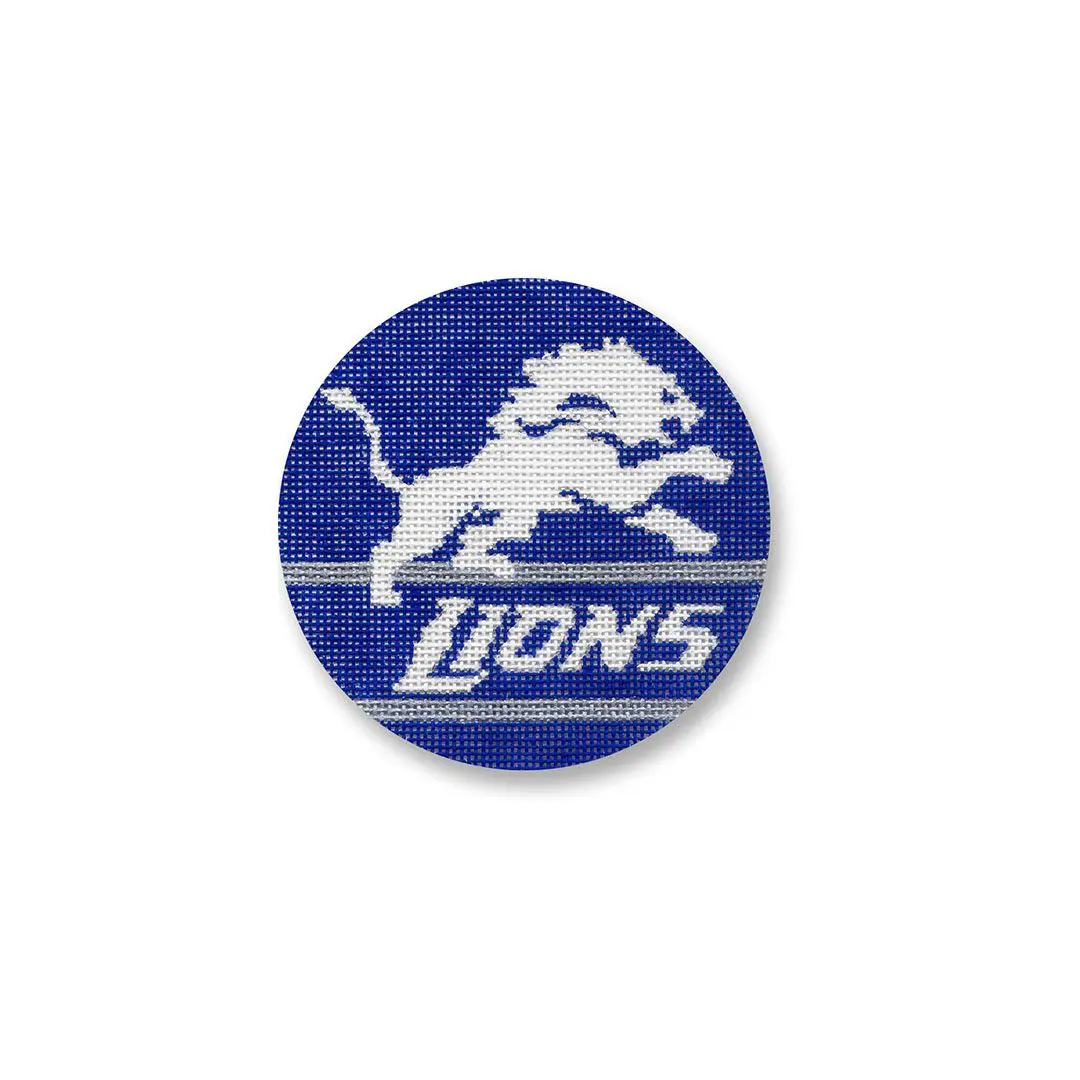 A blue button featuring the Detroit Lions logo.