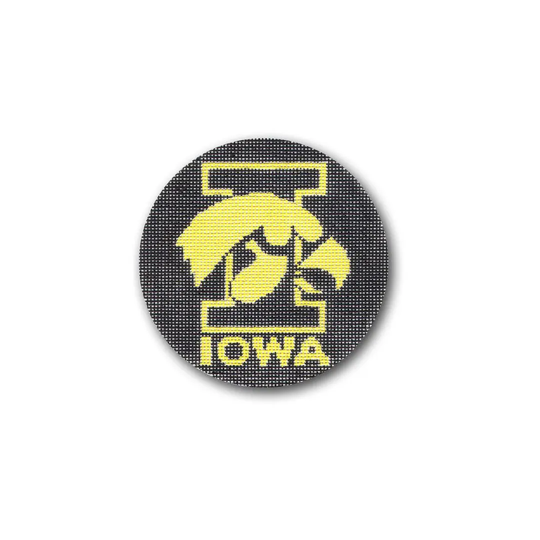 The Iowa Hawkeyes logo on a button featuring Cecilia Ohm Eriksen.
