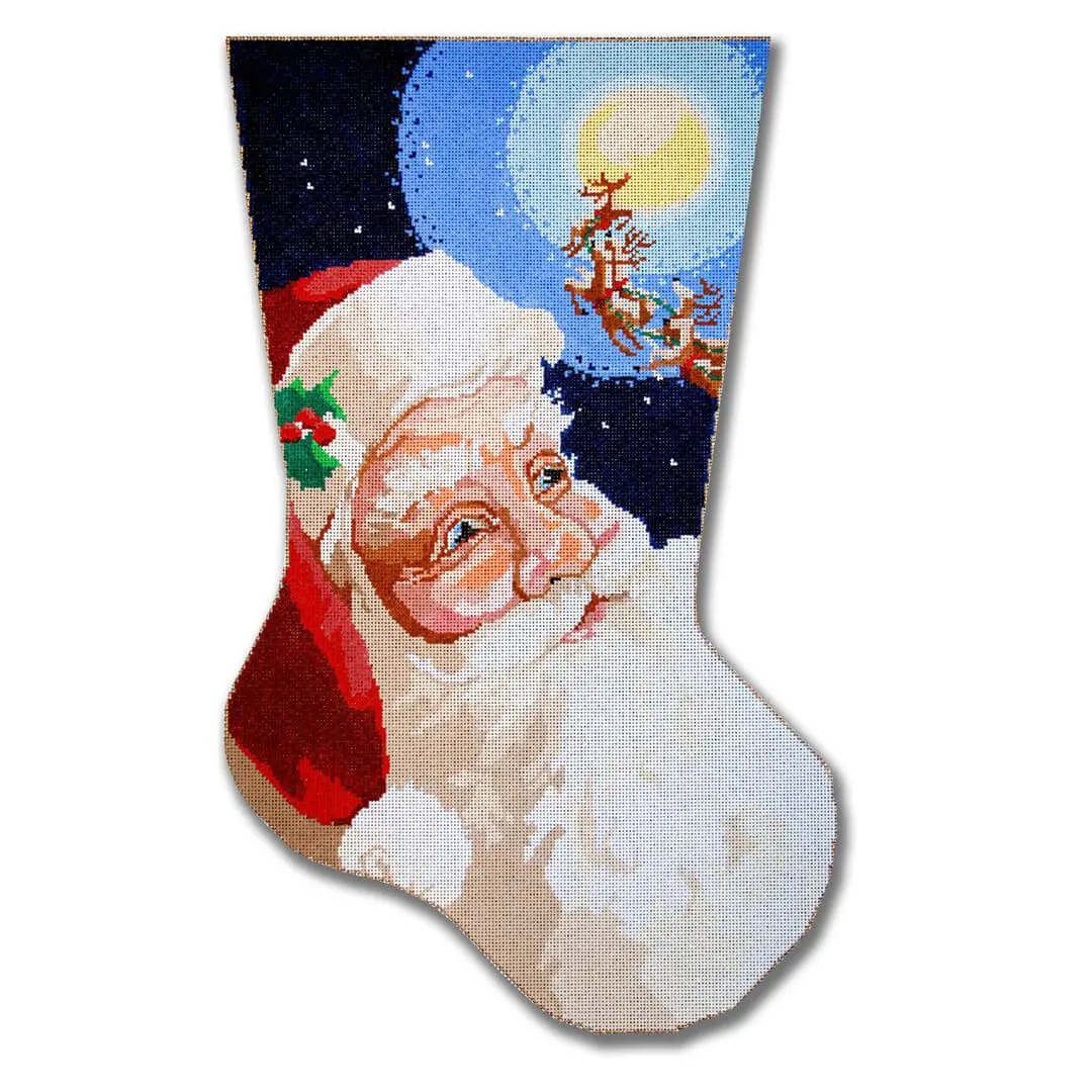 A Santa Claus stocking with a moon on it, designed by Cecilia Ohm.
