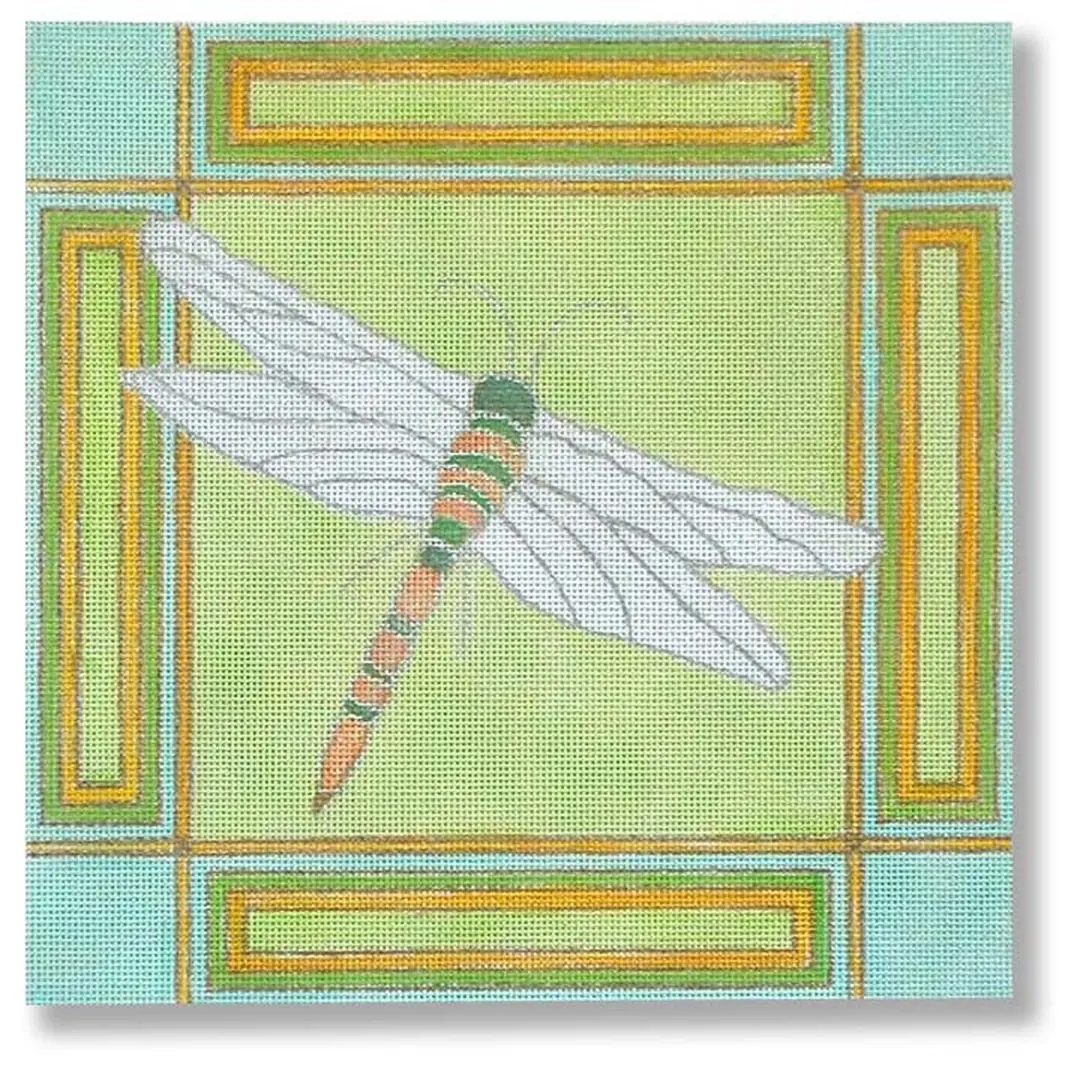 Cecilia Ohm, a dragonfly on a green background.