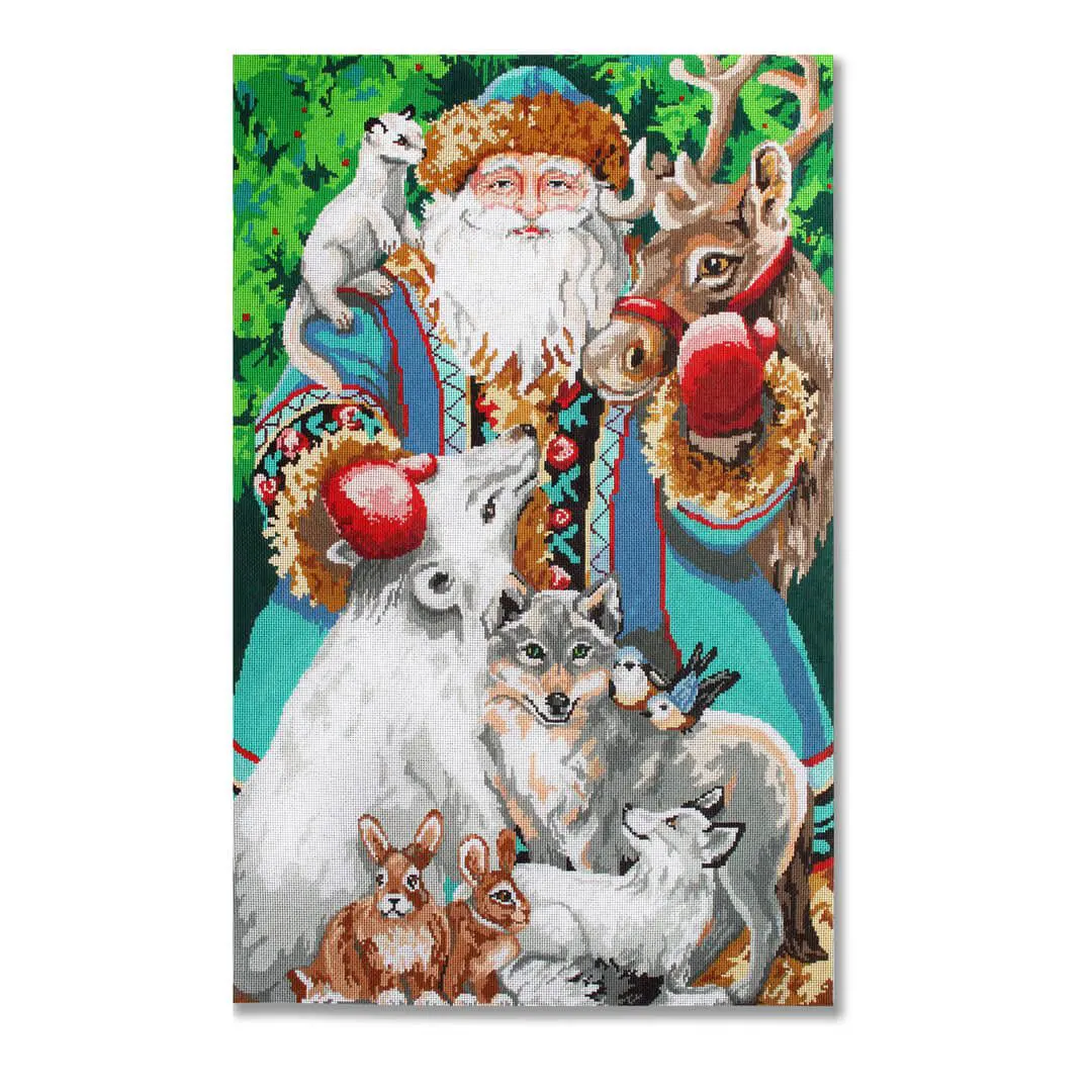 A picture of Santa Claus with his animals, featuring Cecilia.