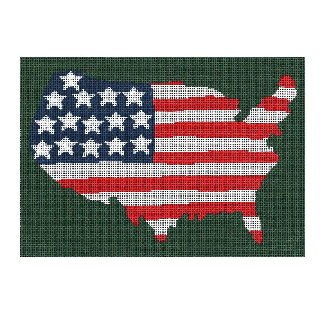 A map of the United States on a green background, designed by Cecilia Eriksen.