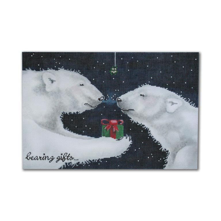 A heartwarming Christmas card featuring two polar bears in a loving embrace.