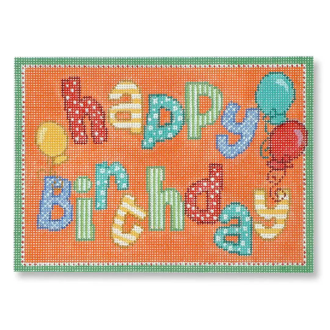 A birthday card with colorful balloons on an orange background, perfect for Cecilia's celebration.