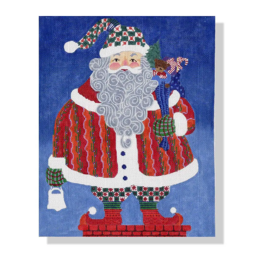 A painting by Cecilia Eriksen of Santa Claus holding a bouquet of flowers.