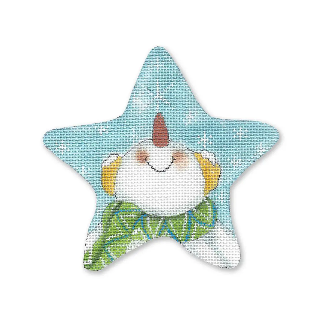 A star shaped ornament with a snowman on it designed by Cecilia Ohm Eriksen.