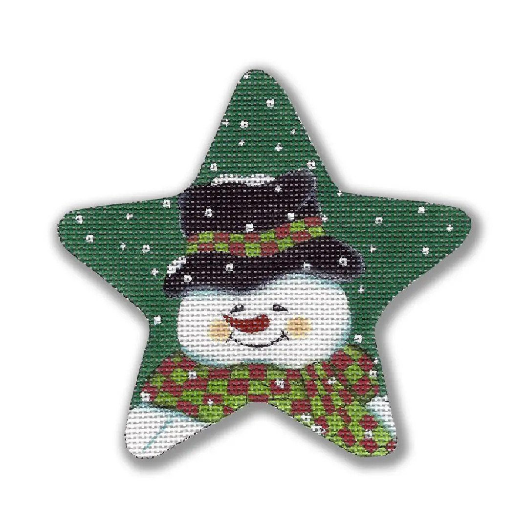 Cecilia Ohm Eriksen's snowman wearing a hat and scarf on a green star.