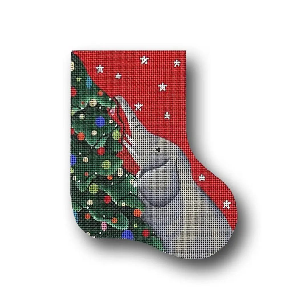 A Christmas stocking featuring an elephant.
