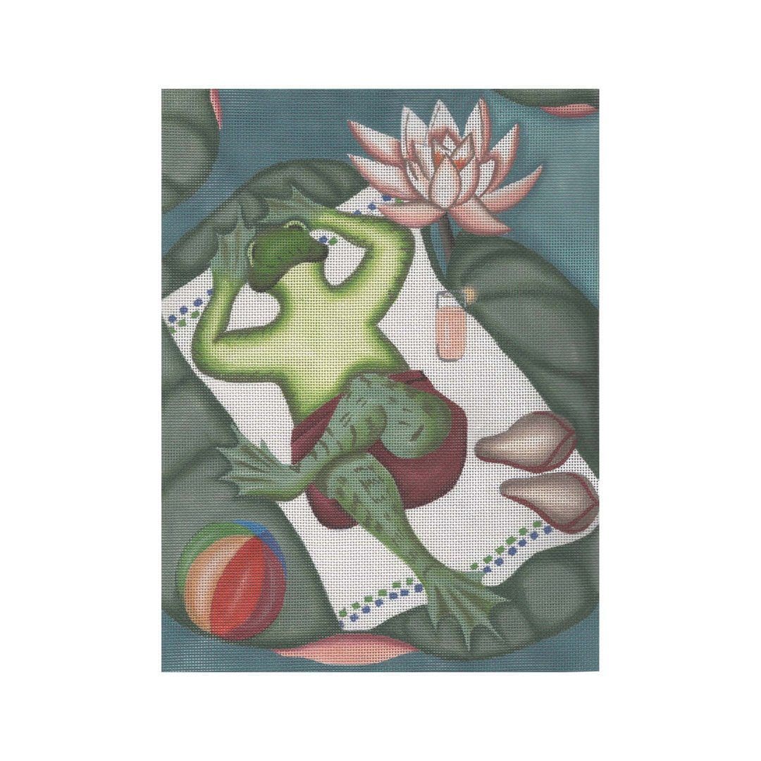 A painting by Cecilia Eriksen of a frog laying on a towel.