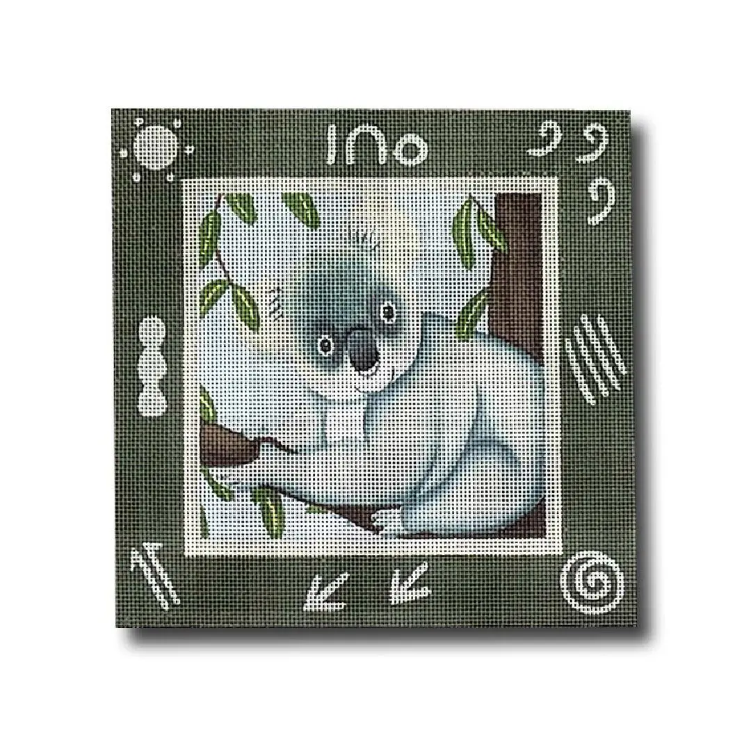 A picture of a koala on a green background, enhanced by the talented Cecilia Ohm Eriksen's artistic touch.