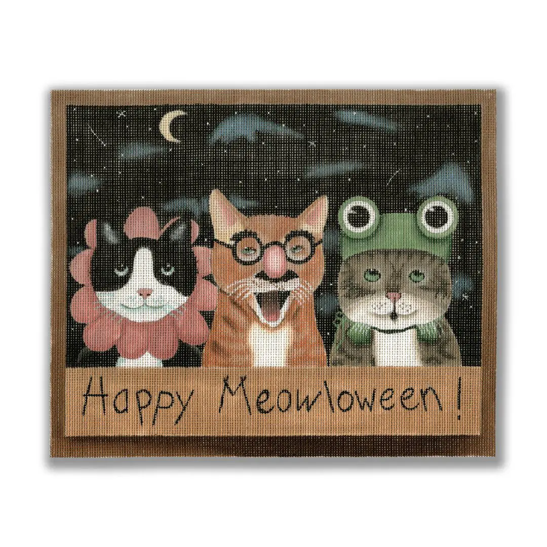 A card with three cats and a frog on it designed by Cecilia Ehlers.