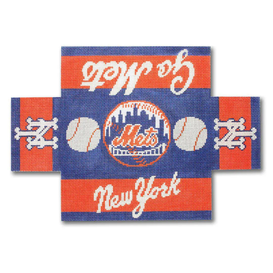 The New York Mets logo on a blue and orange blanket featuring Cecilia.