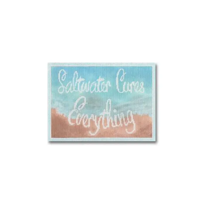 A poster designed by Cecilia Ohm featuring the words "saltwater loves everything" on it.