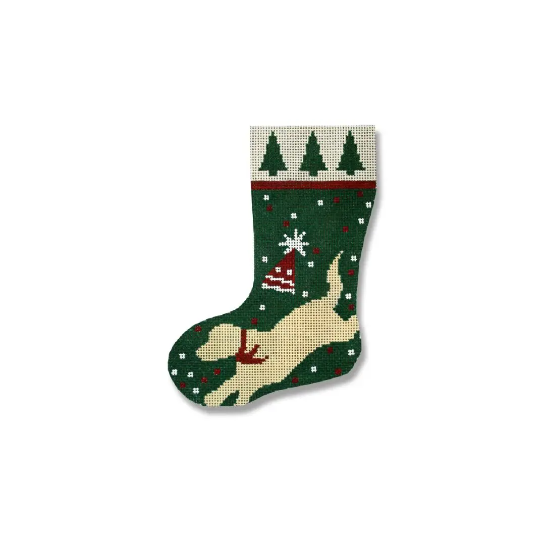 A Christmas stocking with a dog on it, designed by Cecilia Ohm Eriksen.
