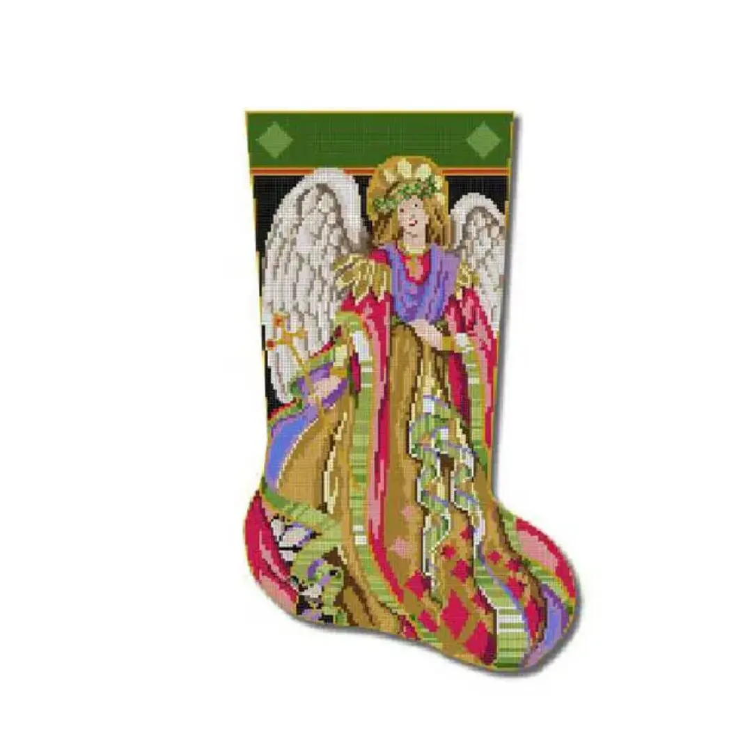 Cecilia Ohm Eriksen's cross stitch stocking features an angel.
