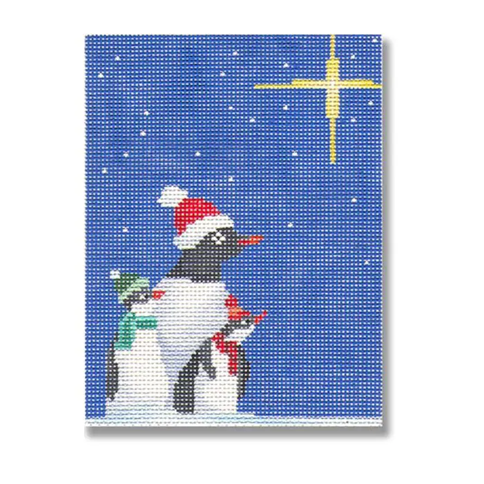 Santa penguins cross stitch canvas.