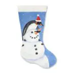 A christmas stocking with a penguin and snowman on it.