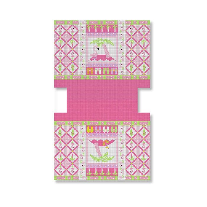 A pink and green box with a pink and green pattern designed by Cecilia Ohm Eriksen.