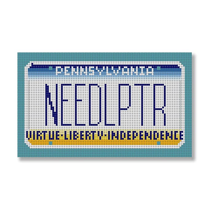 Cecilia Ohm Eriksen's Pennsylvania needle license plate cross stitch project.