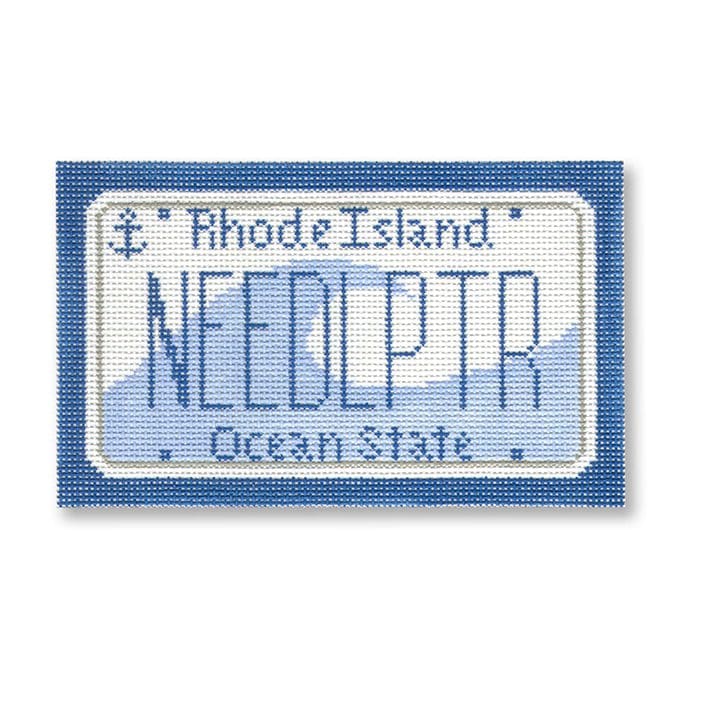 Cecilia Ohm's Rhode Island license plate cross stitch kit.