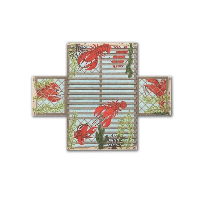 A cross adorned with red lobsters and seaweed, inspired by the artistry of Cecilia Ohm Eriksen.