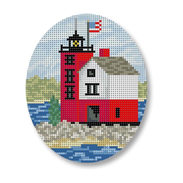 A beautiful cross stitch picture of a lighthouse by Cecilia Ohm.