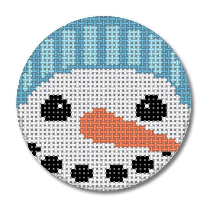 A snowman cross stitch pattern featuring a hat.