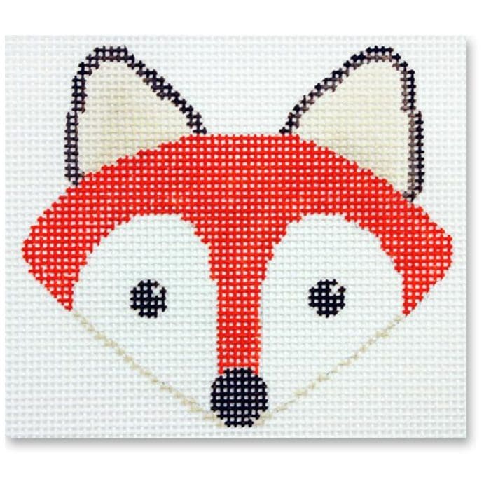 A cross stitched fox by Cecilia Ohm Eriksen on a white background.