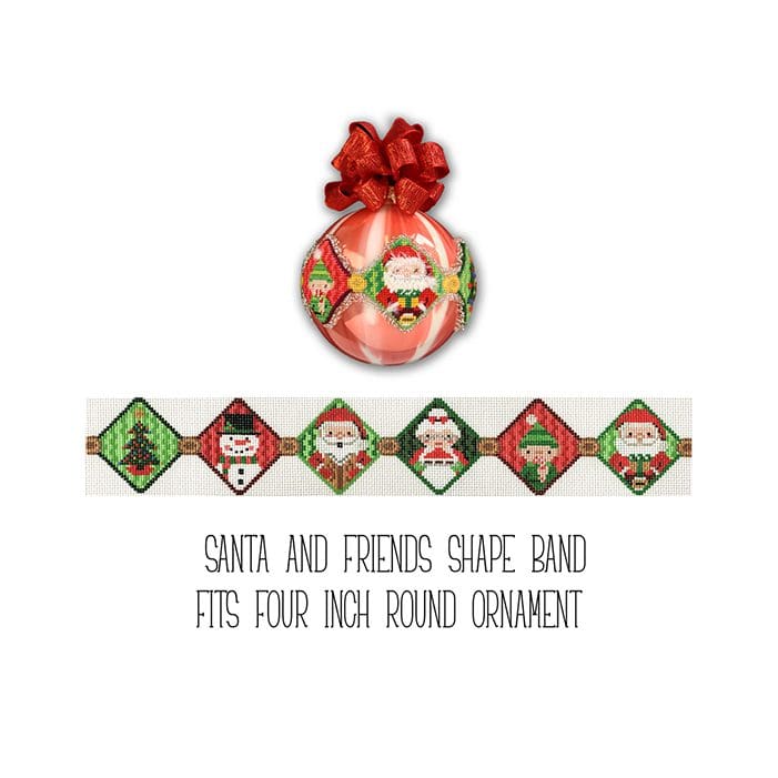 Santa and Cecilia shape band fits four round ornaments.
